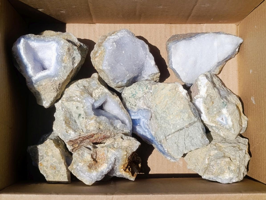 Natural Blue Lace Agate Geode Specimens x 21 From Nsanje, Malawi - Toprock Gemstones and Minerals 