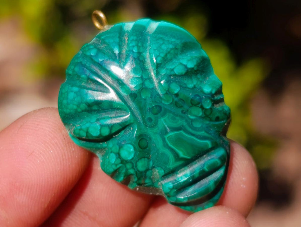 Hand Made Flower Banded Malachite Face Mask Carved Pendants x 10 From Congo - Toprock Gemstones and Minerals 