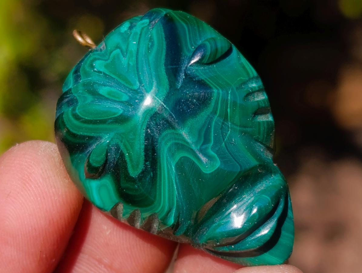 Hand Made Flower Banded Malachite Face Mask Carved Pendants x 10 From Congo - Toprock Gemstones and Minerals 