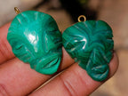 Hand Made Flower Banded Malachite Face Mask Carved Pendants x 10 From Congo - Toprock Gemstones and Minerals 