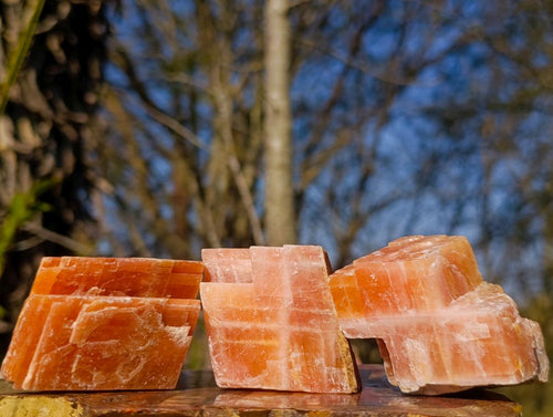 Natural Rhombohedral Sunset Orange Calcite Specimens x 24 From Spitzkop, Namibia - Toprock Gemstones and Minerals 