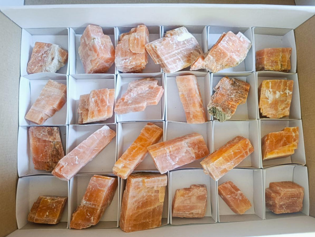 Natural Rhombohedral Sunset Orange Calcite Specimens x 24 From Spitzkop, Namibia - Toprock Gemstones and Minerals 