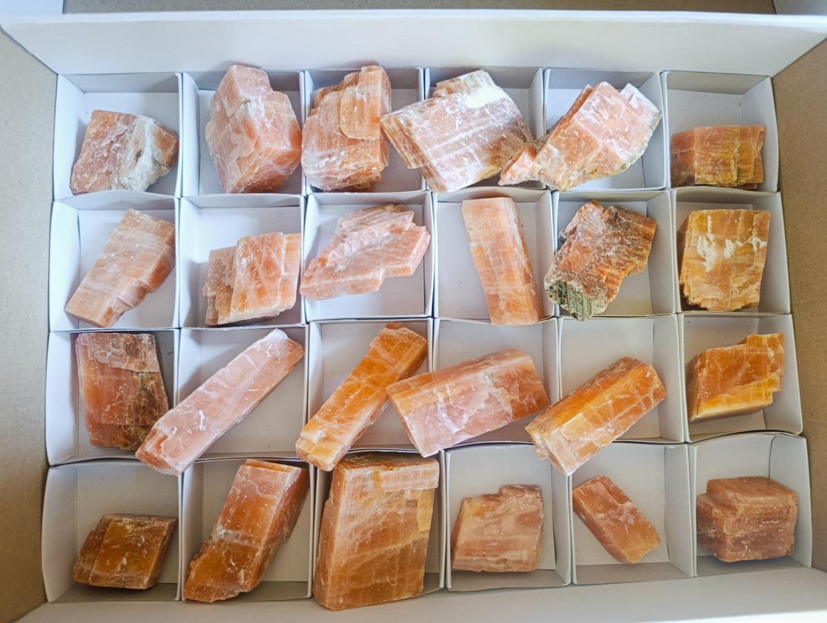 Natural Rhombohedral Sunset Orange Calcite Specimens x 24 From Spitzkop, Namibia - Toprock Gemstones and Minerals 