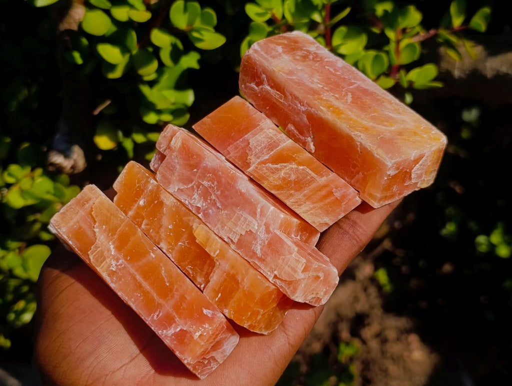 Natural Rhombohedral Sunset Orange Calcite Specimens x 24 From Spitzkop, Namibia - Toprock Gemstones and Minerals 