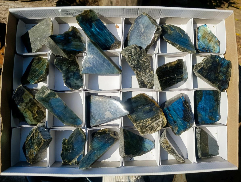 Polished One Side Labradorite Slices x 24 From Madagascar - Toprock Gemstones and Minerals 