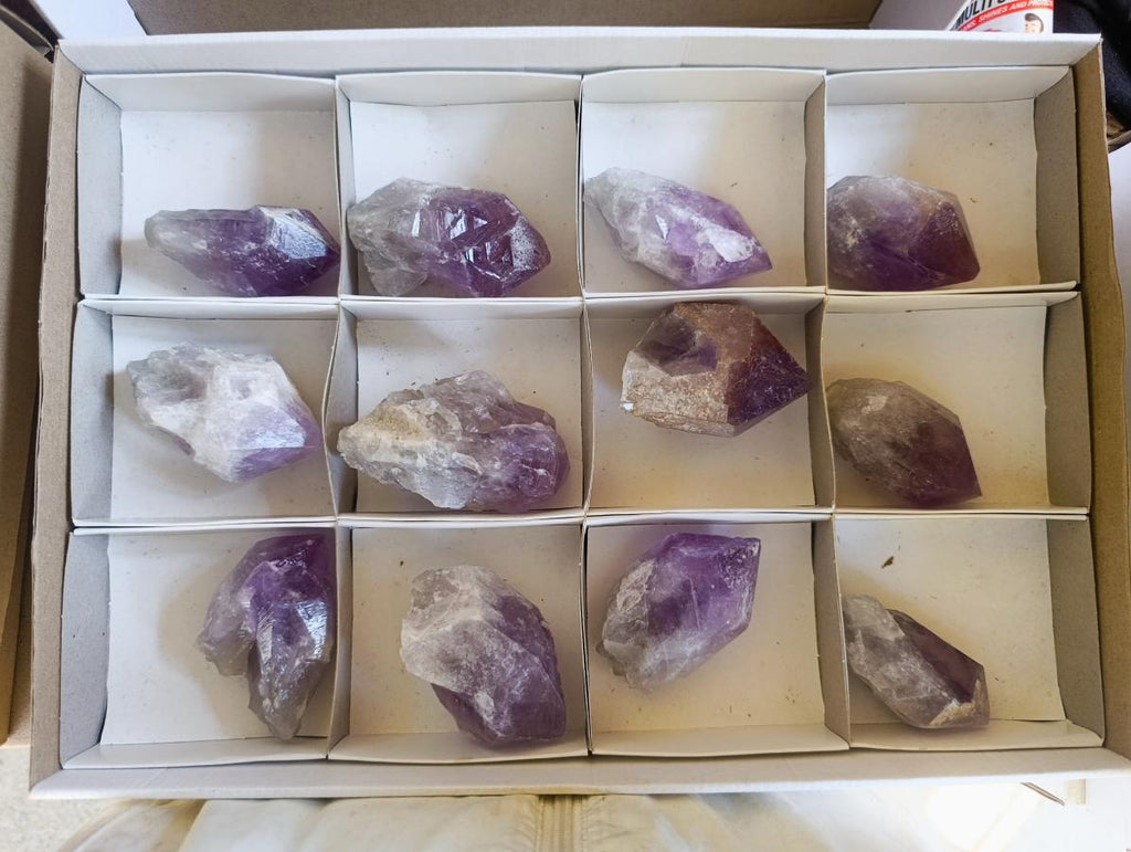Natural Jacaranda Amethyst Single Crystals x 12 From Mumbwa, Zambia - Toprock Gemstones and Minerals 