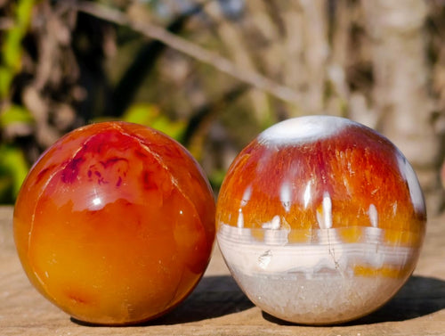 Polished and Natural Carnelian Agate Gemstone Spheres x 7 From Madagascar - Toprock Gemstones and Minerals 