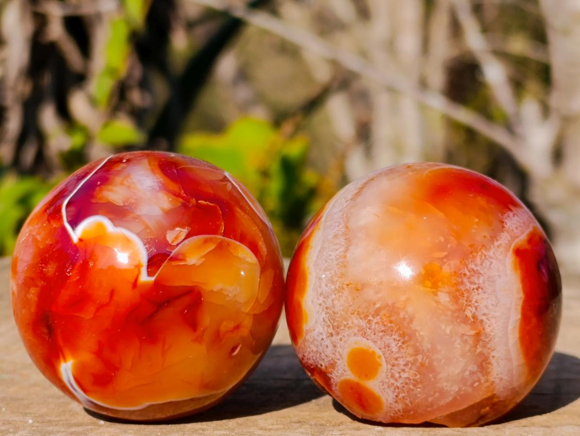 Polished and Natural Carnelian Agate Gemstone Spheres x 7 From Madagascar - Toprock Gemstones and Minerals 