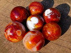 Polished and Natural Carnelian Agate Gemstone Spheres x 7 From Madagascar - Toprock Gemstones and Minerals 