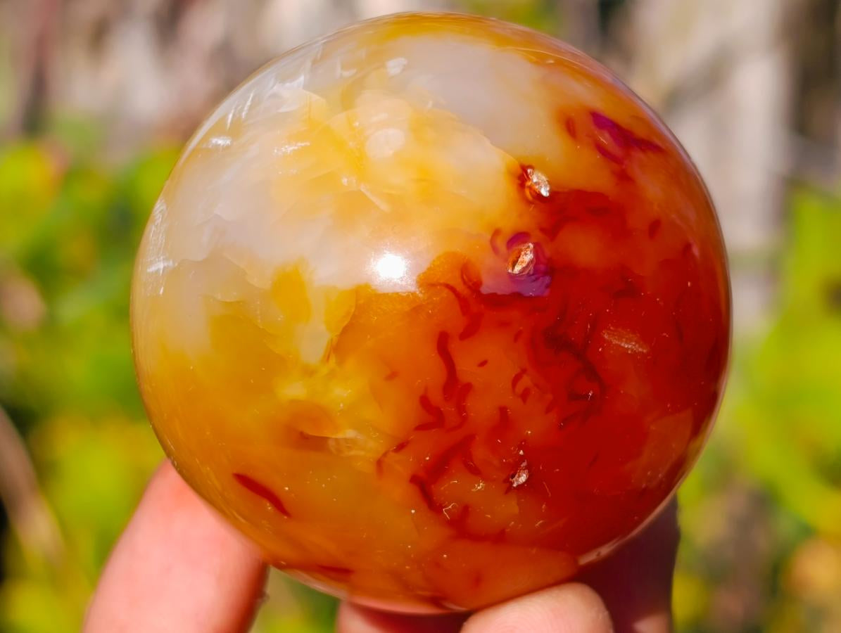 Polished and Natural Carnelian Agate Gemstone Spheres x 7 From Madagascar - Toprock Gemstones and Minerals 