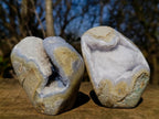 Polished Blue Lace Agate Standing Display Pieces with Dogtooth Calcite x 2 From Nsanje, Malawi - Toprock Gemstones and Minerals 