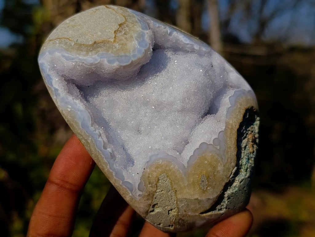 Polished Blue Lace Agate Standing Display Pieces with Dogtooth Calcite x 2 From Nsanje, Malawi - Toprock Gemstones and Minerals 