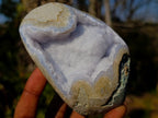 Polished Blue Lace Agate Standing Display Pieces with Dogtooth Calcite x 2 From Nsanje, Malawi - Toprock Gemstones and Minerals 