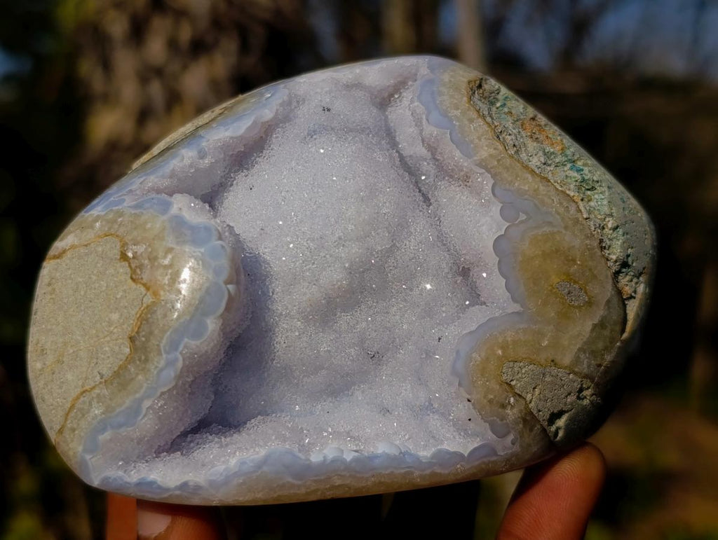Polished Blue Lace Agate Standing Display Pieces with Dogtooth Calcite x 2 From Nsanje, Malawi - Toprock Gemstones and Minerals 