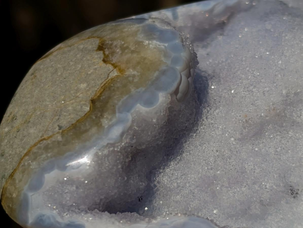 Polished Blue Lace Agate Standing Display Pieces with Dogtooth Calcite x 2 From Nsanje, Malawi - Toprock Gemstones and Minerals 