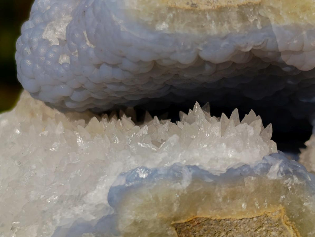 Polished Blue Lace Agate Standing Display Pieces with Dogtooth Calcite x 2 From Nsanje, Malawi - Toprock Gemstones and Minerals 