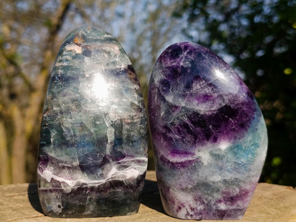 Polished Watermelon Fluorite Standing Display Pieces x 3 From Uis, Namibia - Toprock Gemstones and Minerals 