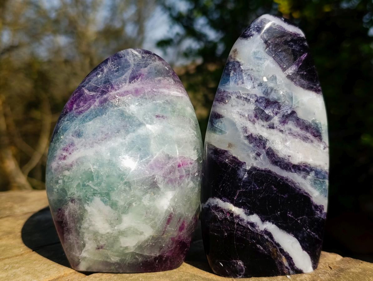 Polished Watermelon Fluorite Standing Display Pieces x 3 From Uis, Namibia - Toprock Gemstones and Minerals 