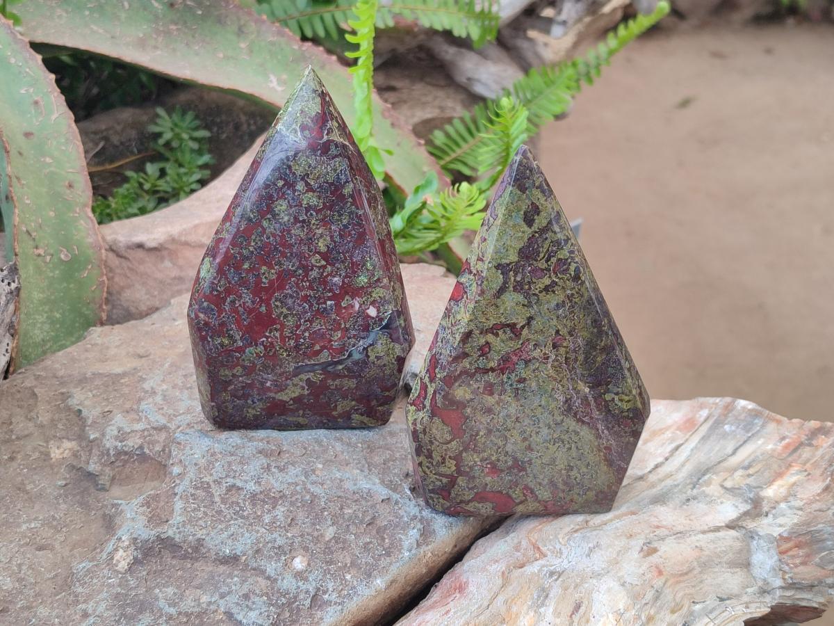 Polished Bastite Dragonsblood Stone Display Crystals x 2 From Tshipise, South Africa - Toprock Gemstones and Minerals 