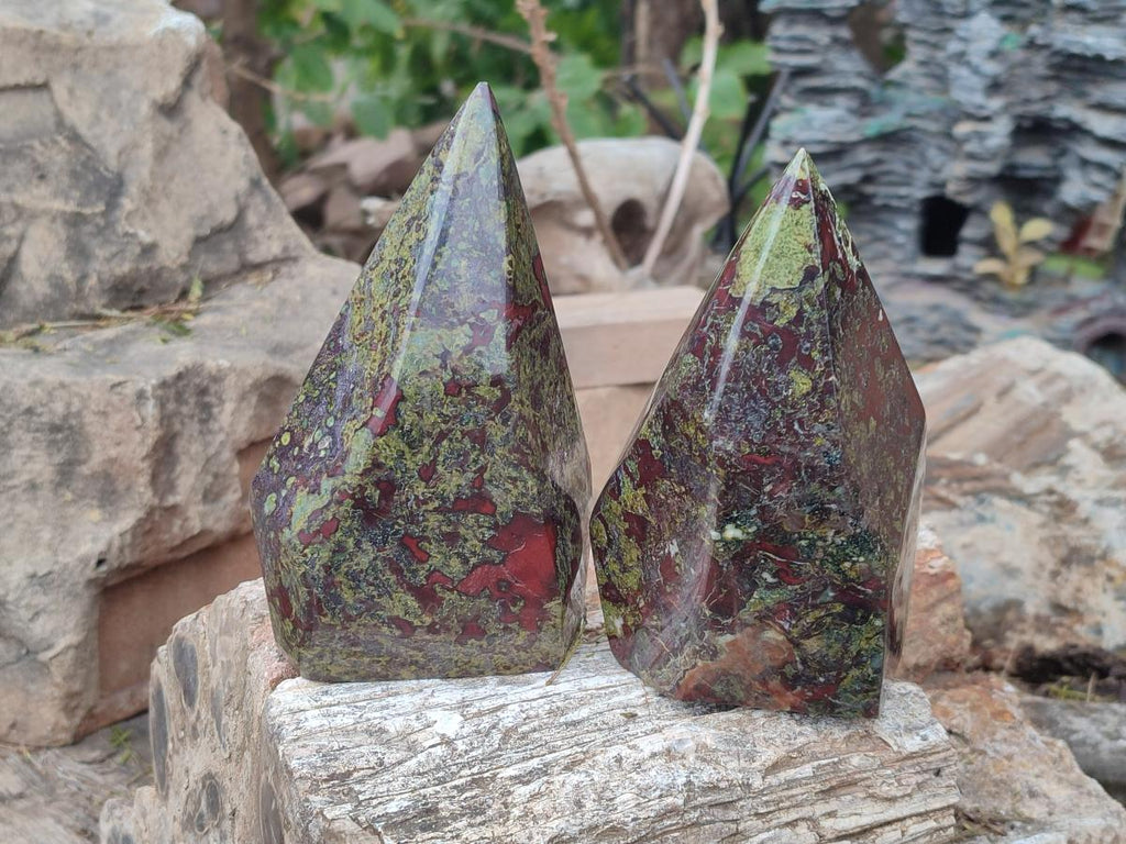 Polished Bastite Dragonsblood Stone Display Crystals x 2 From Tshipise, South Africa - Toprock Gemstones and Minerals 