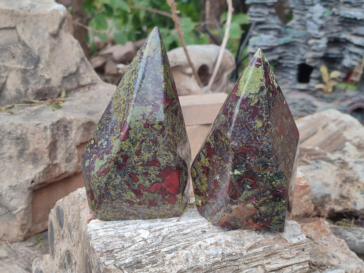 Polished Bastite Dragonsblood Stone Display Crystals x 2 From Tshipise, South Africa - Toprock Gemstones and Minerals 