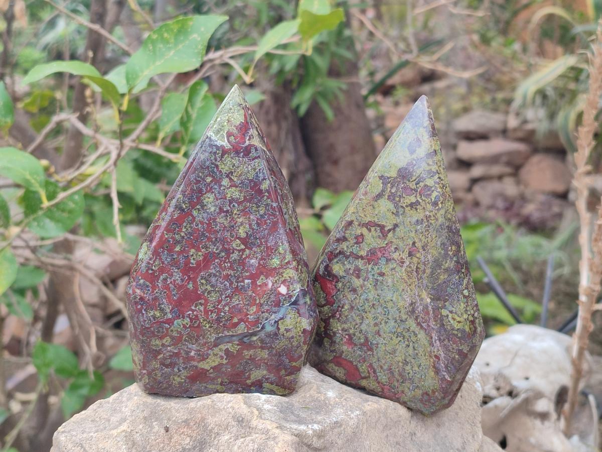 Polished Bastite Dragonsblood Stone Display Crystals x 2 From Tshipise, South Africa - Toprock Gemstones and Minerals 