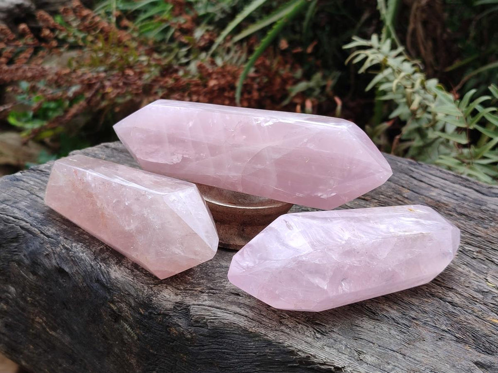 Polished Double Terminated Gemmy Rose Quartz Crystals x 6 From Madagascar - Toprock Gemstones and Minerals 