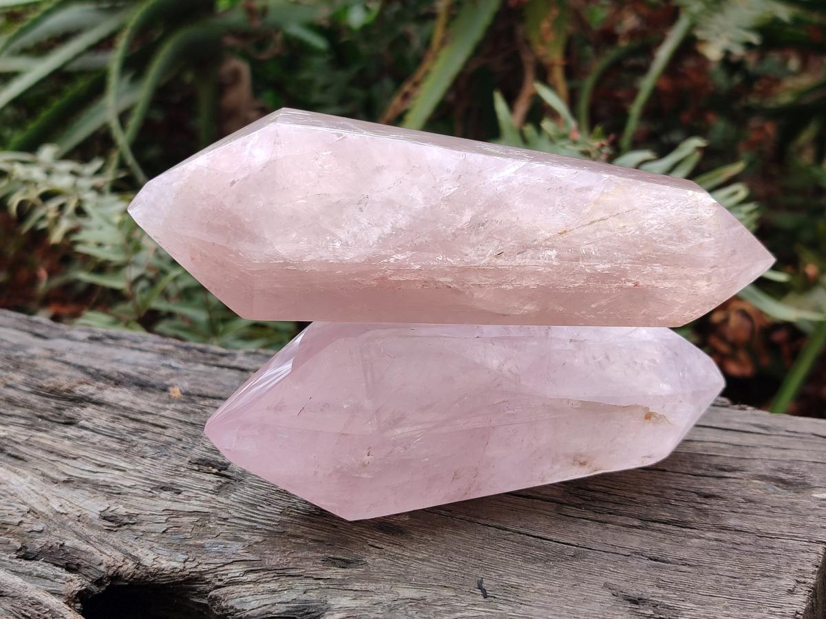 Polished Double Terminated Gemmy Rose Quartz Crystals x 6 From Madagascar - Toprock Gemstones and Minerals 