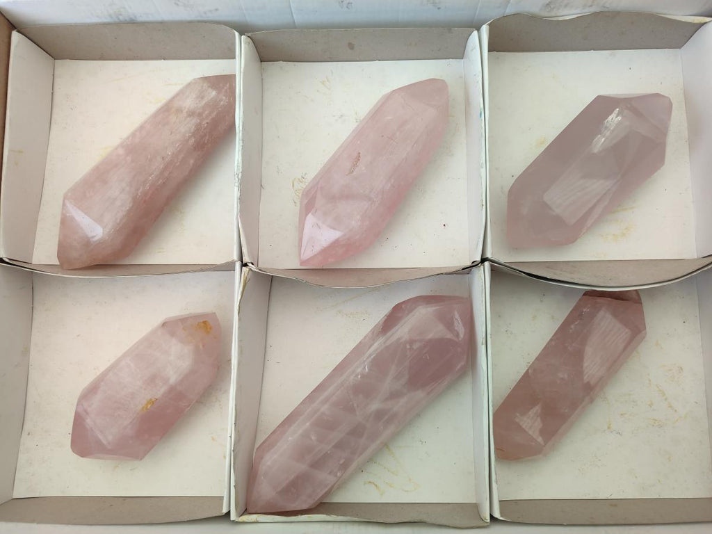 Polished Double Terminated Gemmy Rose Quartz Crystals x 6 From Madagascar - Toprock Gemstones and Minerals 