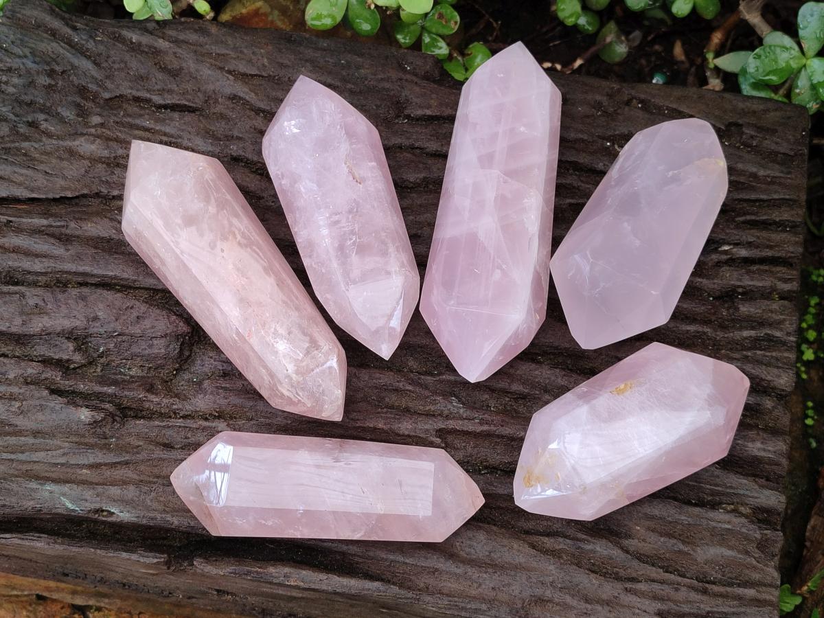 Polished Double Terminated Gemmy Rose Quartz Crystals x 6 From Madagascar - Toprock Gemstones and Minerals 