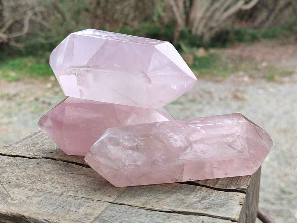 Polished Double Terminated Gemmy Rose Quartz Crystals x 6 From Madagascar - Toprock Gemstones and Minerals 