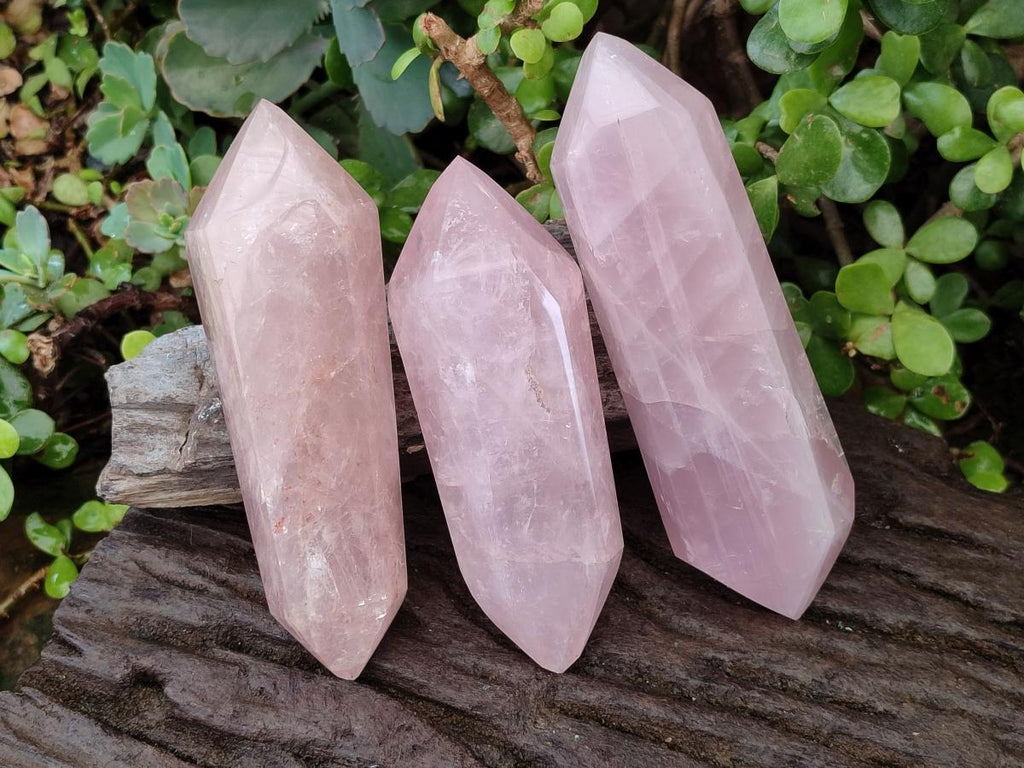 Polished Double Terminated Gemmy Rose Quartz Crystals x 6 From Madagascar - Toprock Gemstones and Minerals 