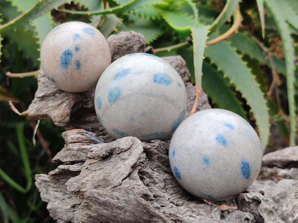 Polished Blue Spotted Spinel in Quartz Spheres x 6 From Madagascar - Toprock Gemstones and Minerals 