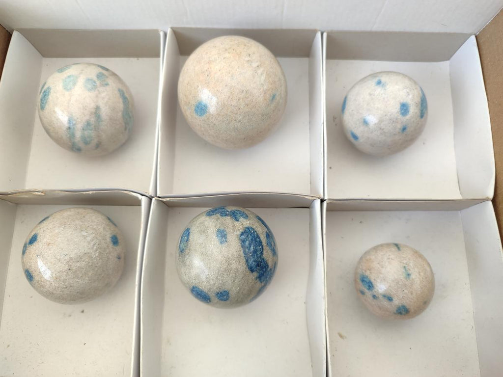 Polished Blue Spotted Spinel in Quartz Spheres x 6 From Madagascar - Toprock Gemstones and Minerals 
