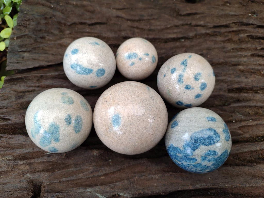 Polished Blue Spotted Spinel in Quartz Spheres x 6 From Madagascar - Toprock Gemstones and Minerals 
