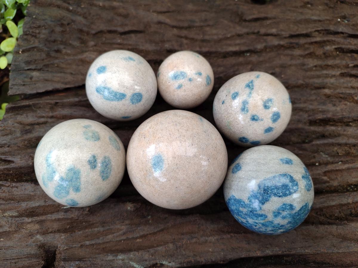 Polished Blue Spotted Spinel in Quartz Spheres x 6 From Madagascar - Toprock Gemstones and Minerals 