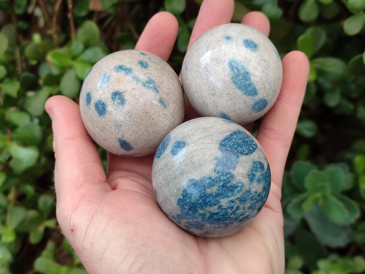 Polished Blue Spotted Spinel in Quartz Spheres x 6 From Madagascar - Toprock Gemstones and Minerals 