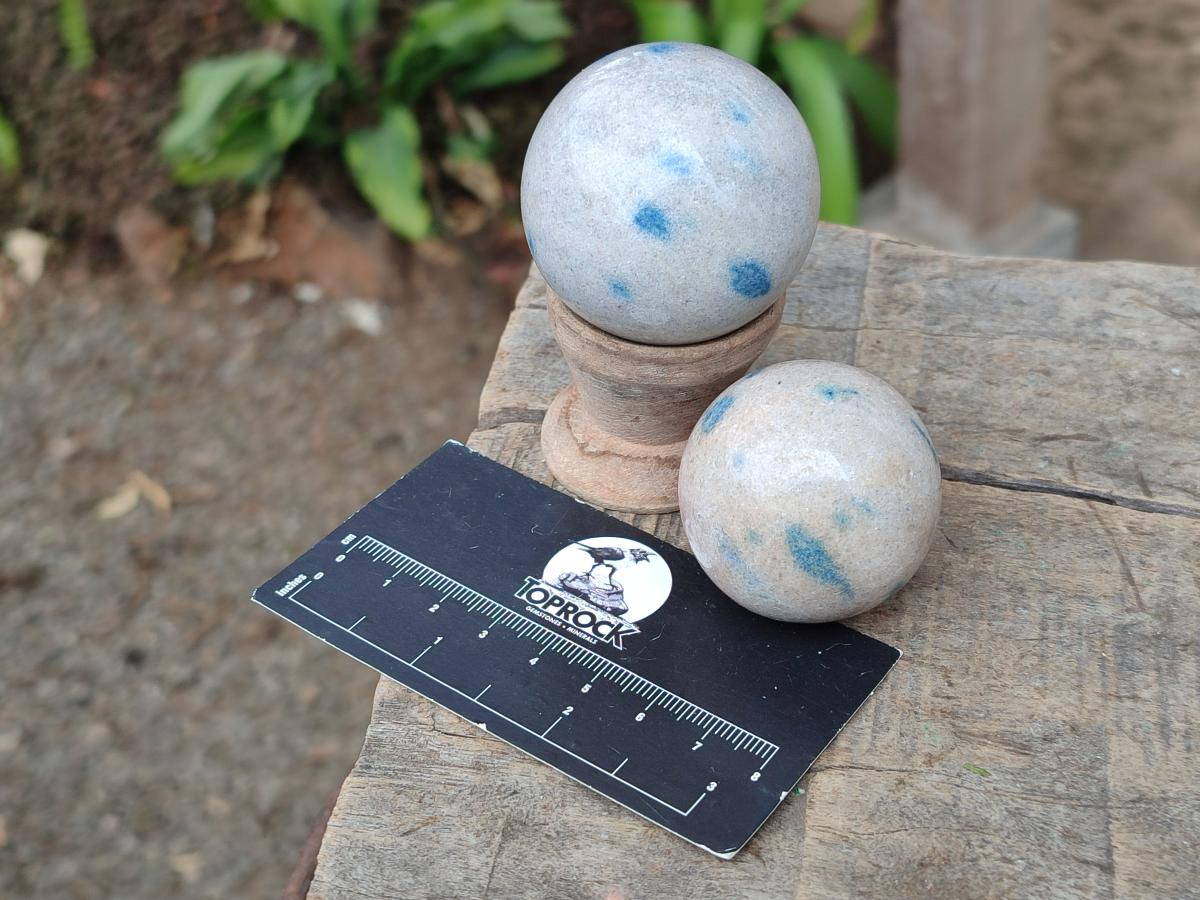 Polished Blue Spotted Spinel in Quartz Spheres x 6 From Madagascar - Toprock Gemstones and Minerals 