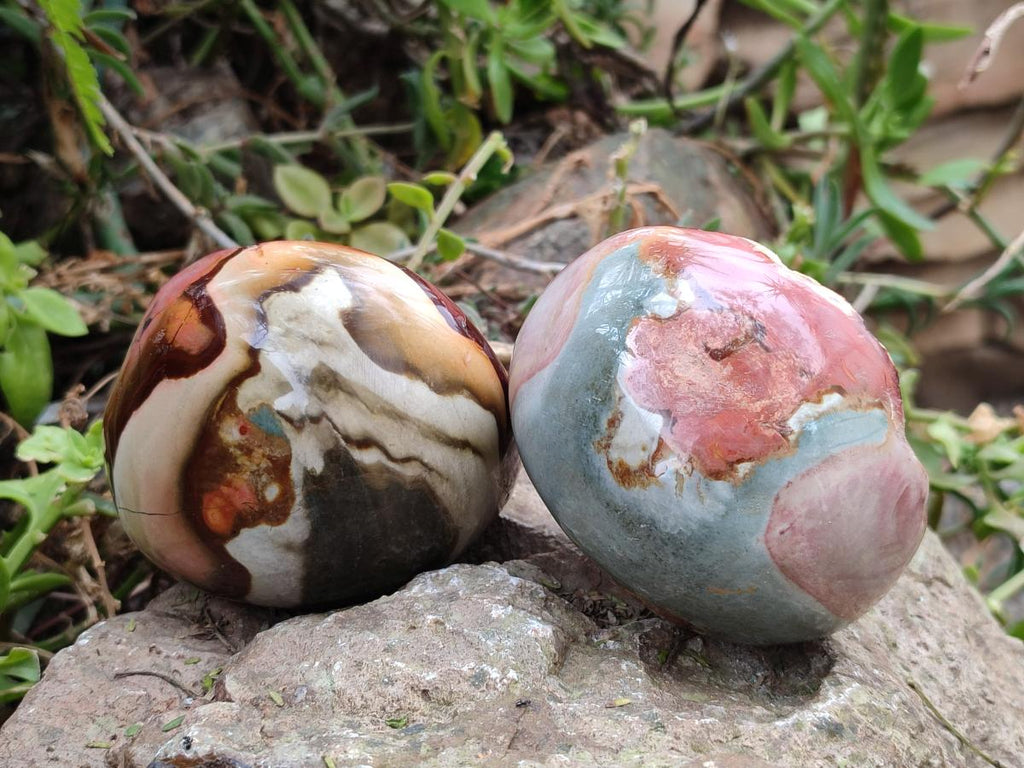 Polished on One Side Polychrome Jasper Nodules x 6 From Androka, Madagascar - Toprock Gemstones and Minerals 
