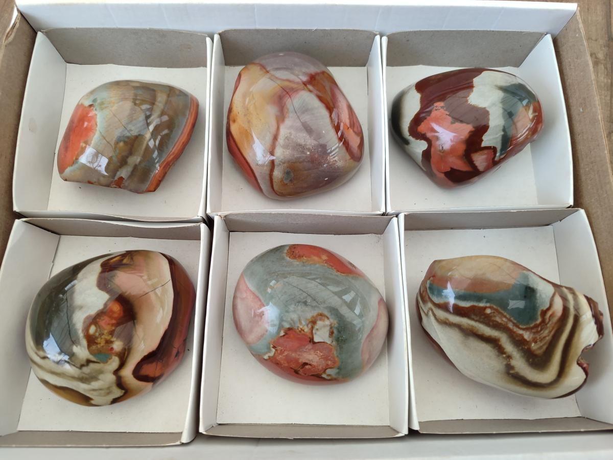 Polished on One Side Polychrome Jasper Nodules x 6 From Androka, Madagascar - Toprock Gemstones and Minerals 