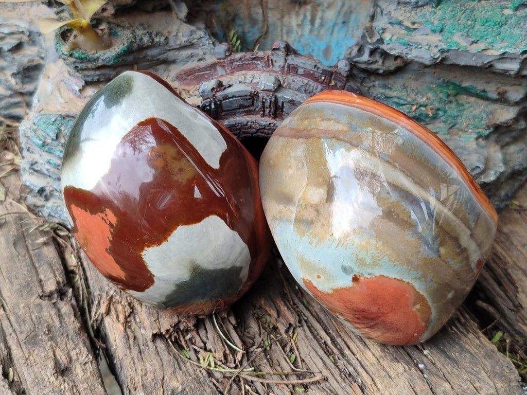 Polished on One Side Polychrome Jasper Nodules x 6 From Androka, Madagascar - Toprock Gemstones and Minerals 