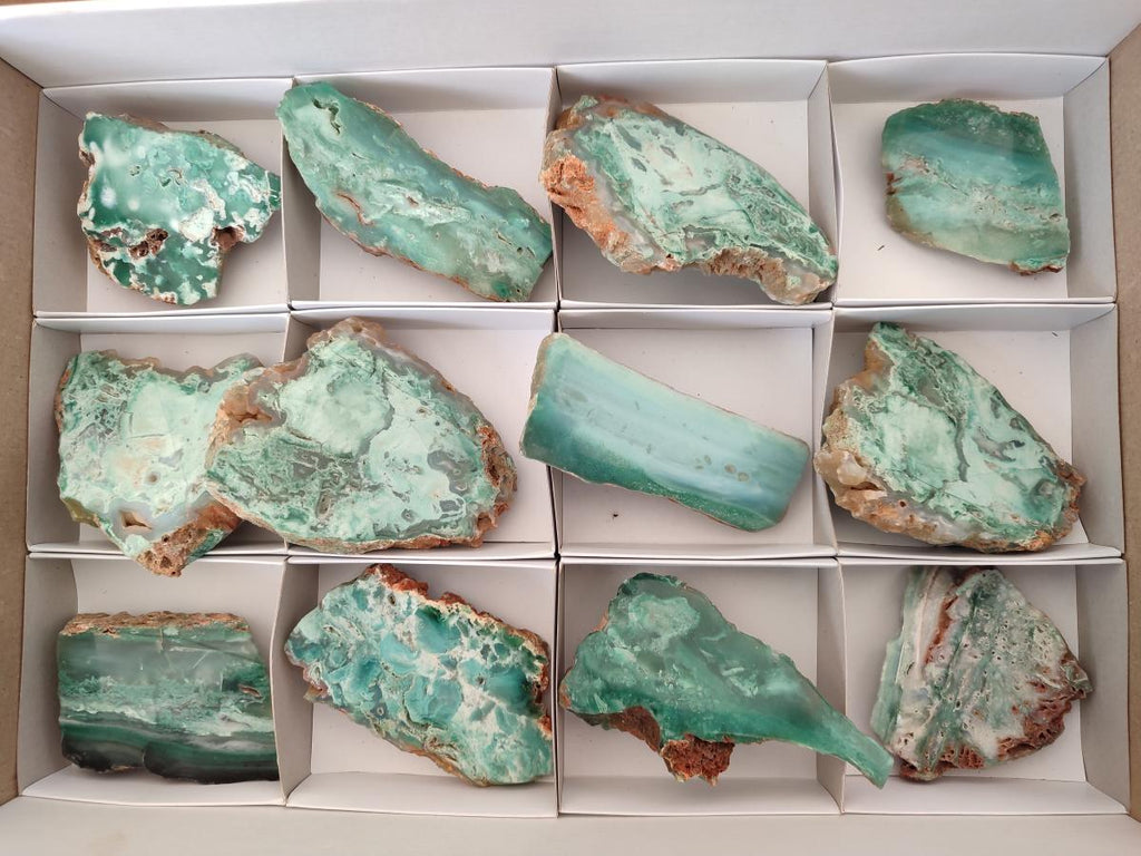 Polished One Side Great Dyke Mtorolite Chrysoprase Slices x 12 From Great Dyke Mountain Range, Zimbabwe - Toprock Gemstones and Minerals 