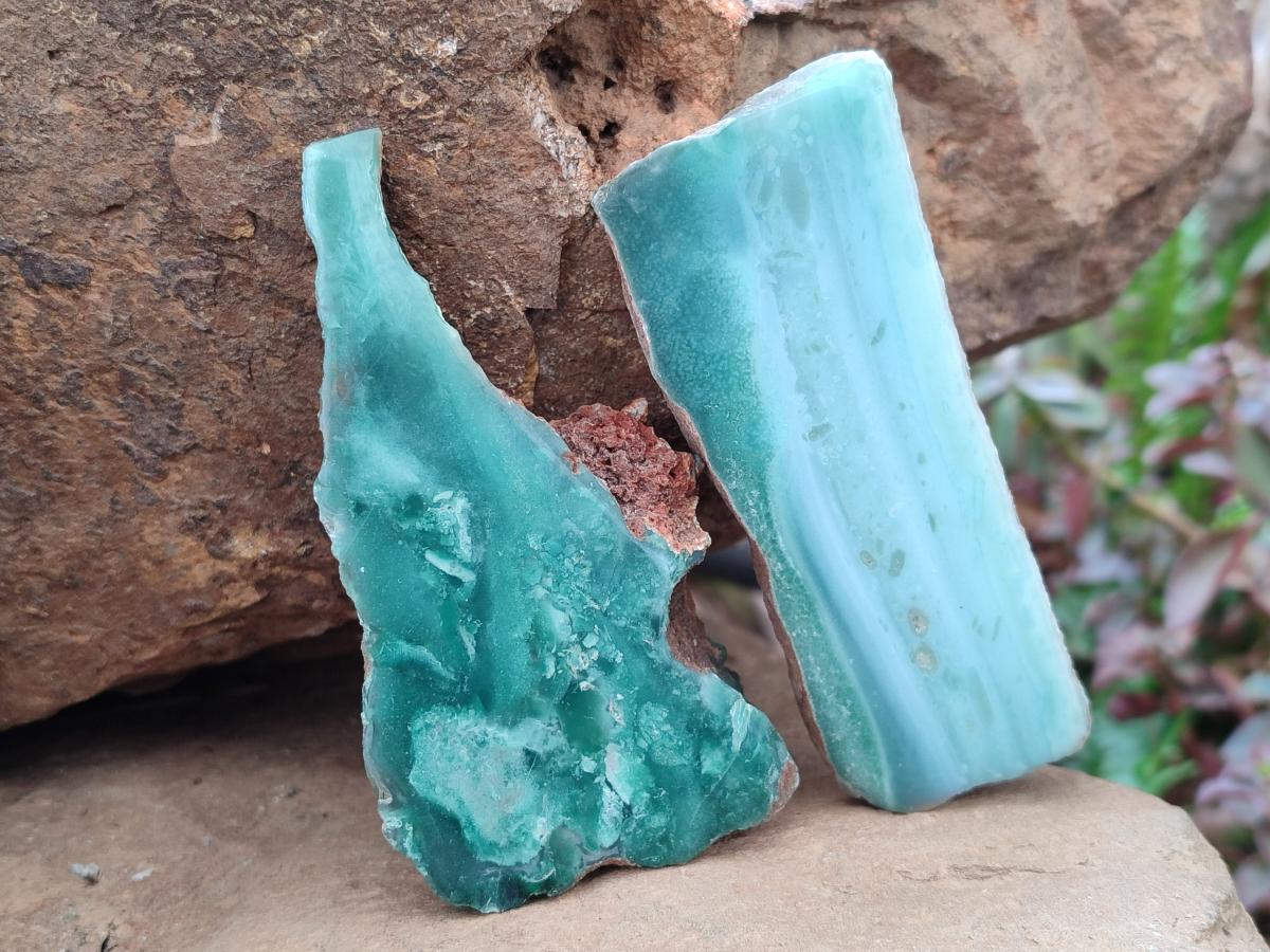 Polished One Side Great Dyke Mtorolite Chrysoprase Slices x 12 From Great Dyke Mountain Range, Zimbabwe - Toprock Gemstones and Minerals 