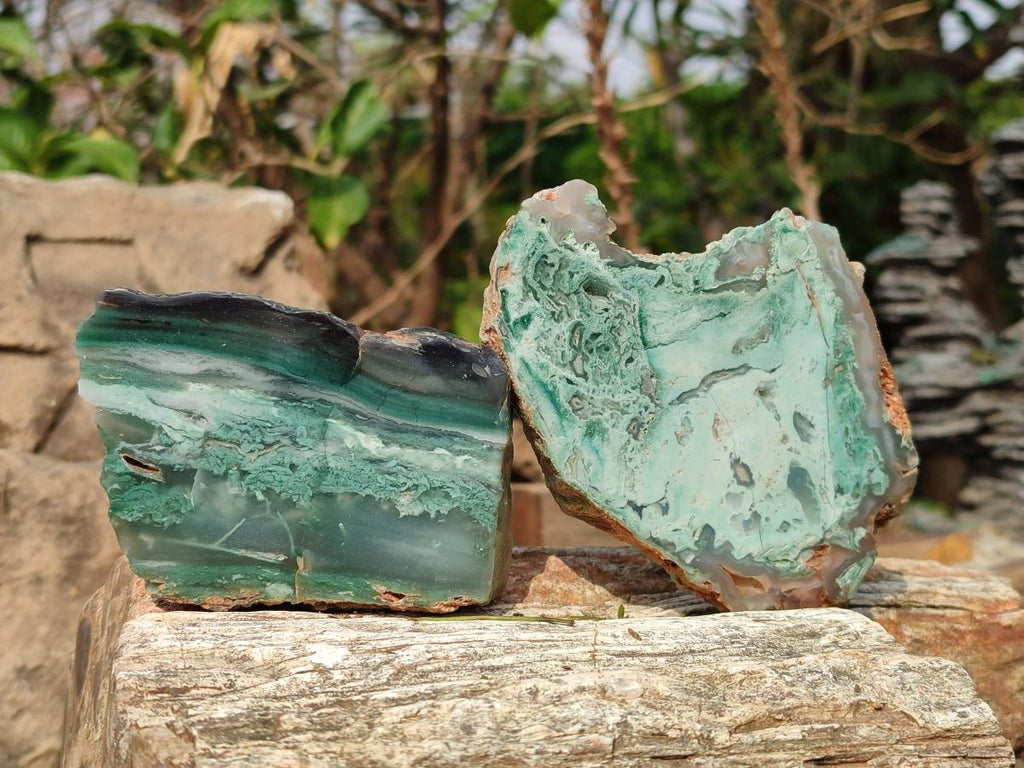 Polished One Side Great Dyke Mtorolite Chrysoprase Slices x 12 From Great Dyke Mountain Range, Zimbabwe - Toprock Gemstones and Minerals 