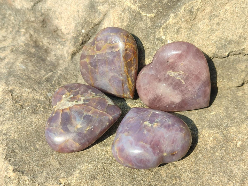 Polished Gemmy Purple Lavender Rose Quartz Hearts x 20 From Madagascar - Toprock Gemstones and Minerals 