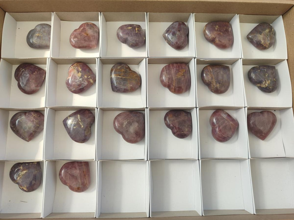 Polished Gemmy Purple Lavender Rose Quartz Hearts x 20 From Madagascar - Toprock Gemstones and Minerals 