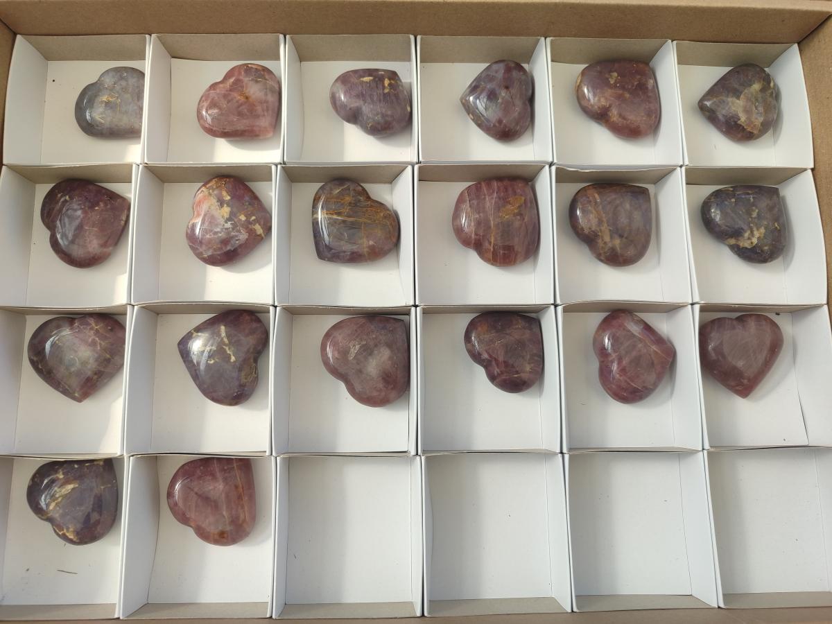 Polished Gemmy Purple Lavender Rose Quartz Hearts x 20 From Madagascar - Toprock Gemstones and Minerals 