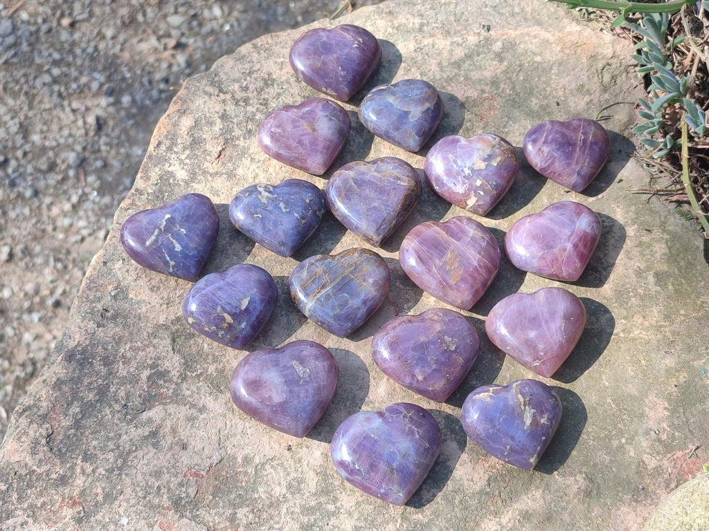 Polished Gemmy Purple Lavender Rose Quartz Hearts x 20 From Madagascar - Toprock Gemstones and Minerals 
