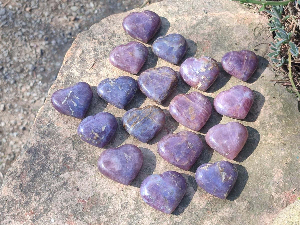 Polished Gemmy Purple Lavender Rose Quartz Hearts x 20 From Madagascar - Toprock Gemstones and Minerals 