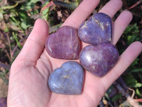 Polished Gemmy Purple Lavender Rose Quartz Hearts x 20 From Madagascar - Toprock Gemstones and Minerals 
